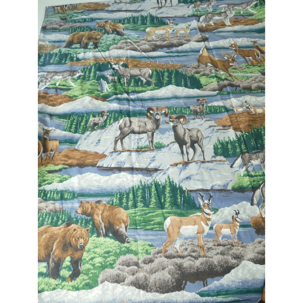 Vtg Cranston Wildlife Fabric Cabin Forest Wild Animals 42x80 Curtain Panel